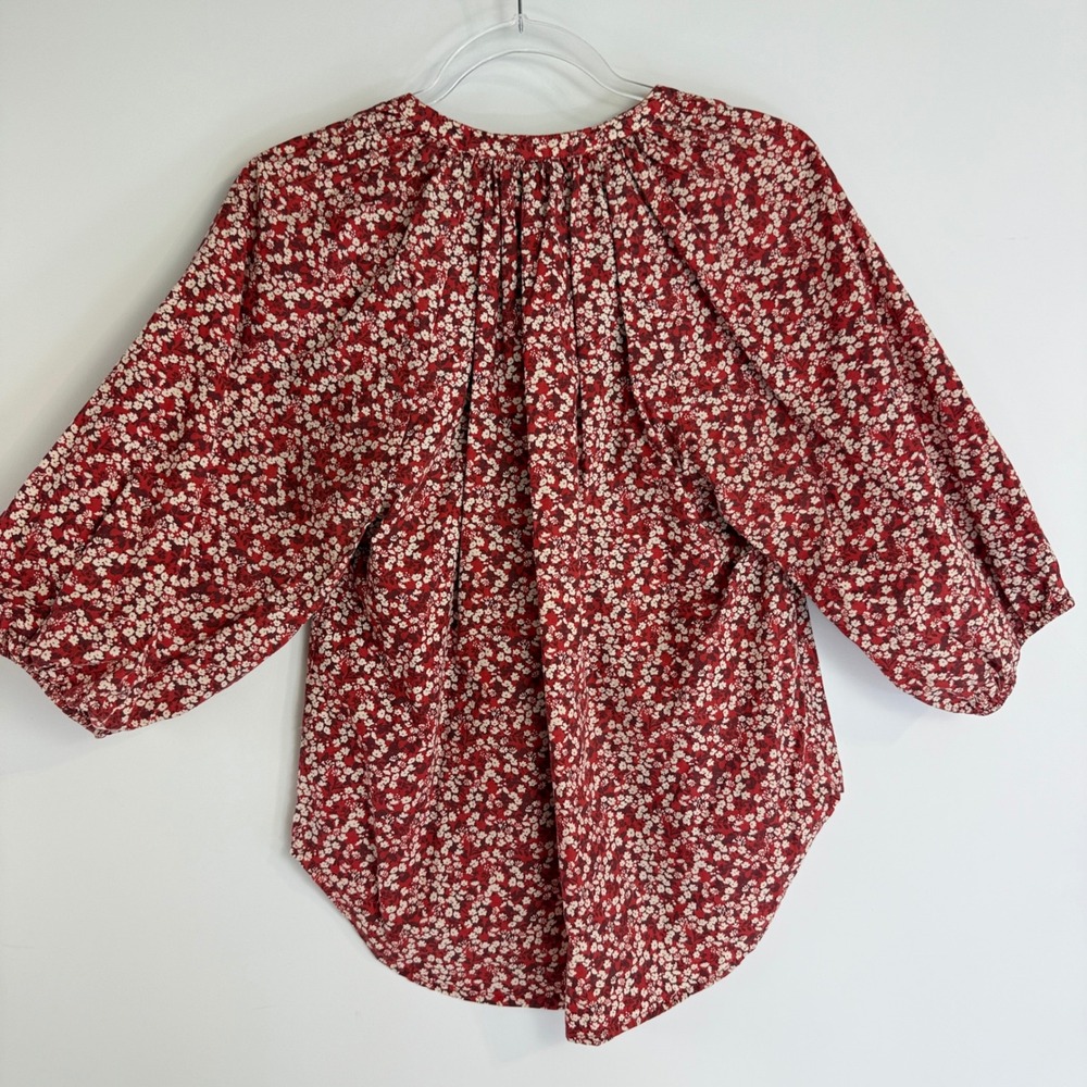 Apiece Apart Mitte Blouse Women S Red Floral Organic Cotton Puff Sleeve Top - Picture 6 of 11